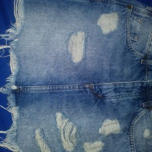 Distressed denim skirt
